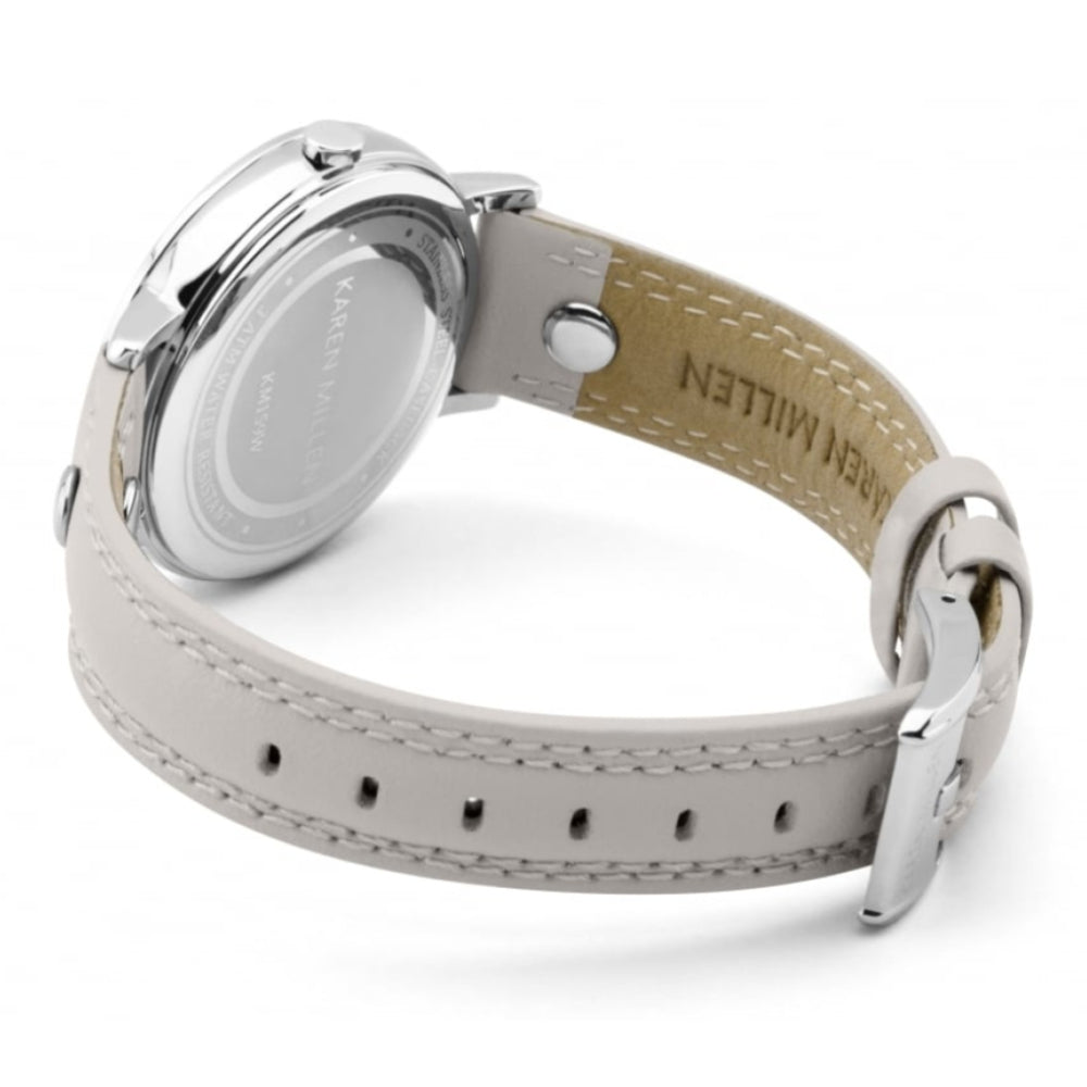 Grey Strap Watch With Pale Silver Sunray Dial