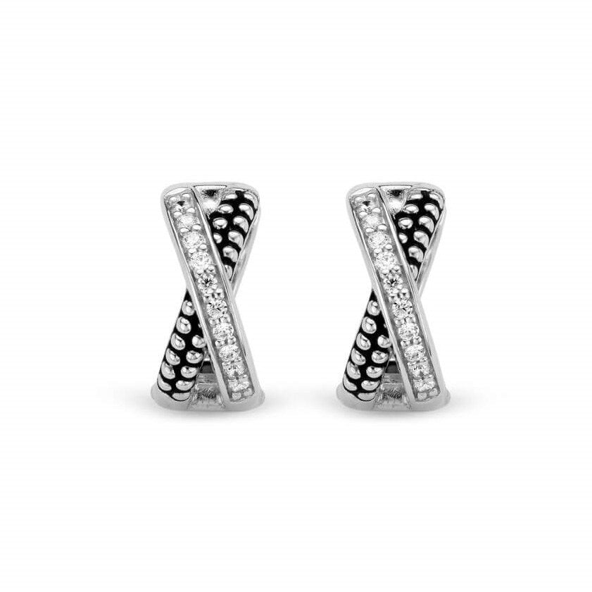CZ & Oxidised Silver Stud Earrings