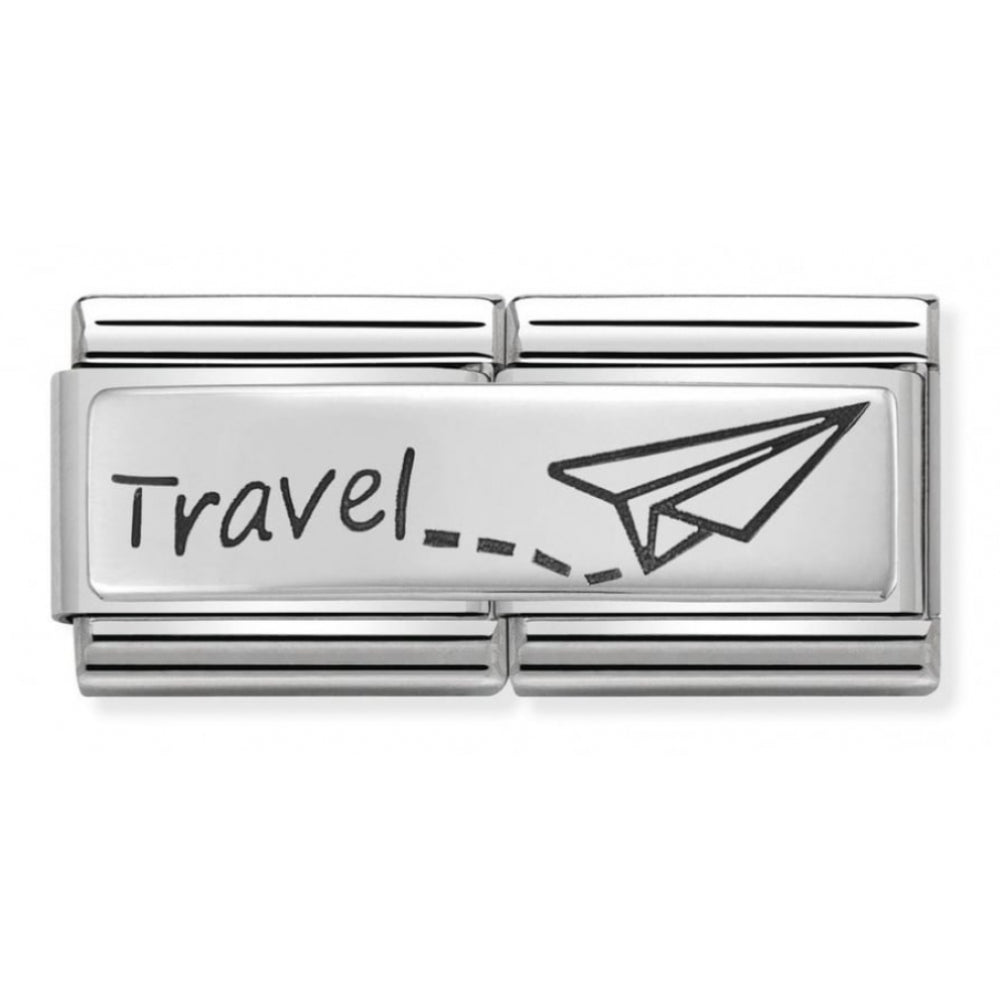 Composable Classic Double Travel Engraved Stainless Steel Charm