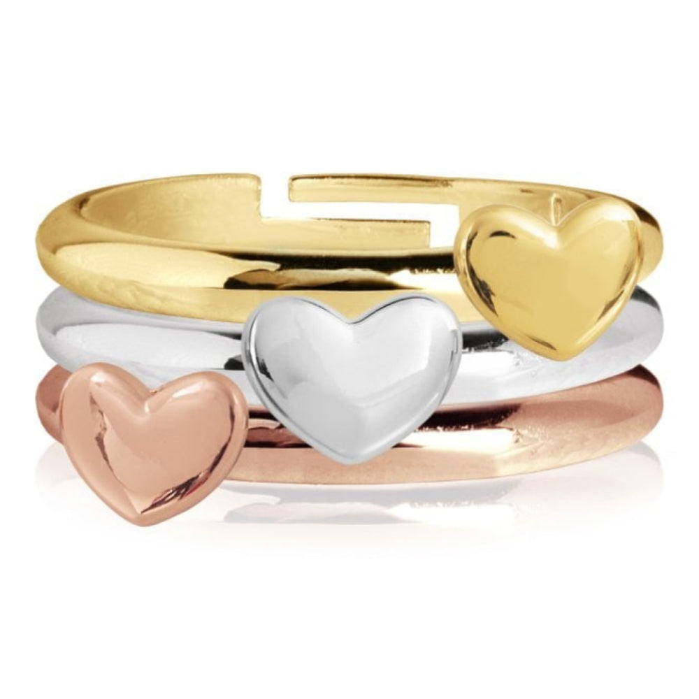 Florence |Set Of 3 Heart Rings| Adjustable Size M
