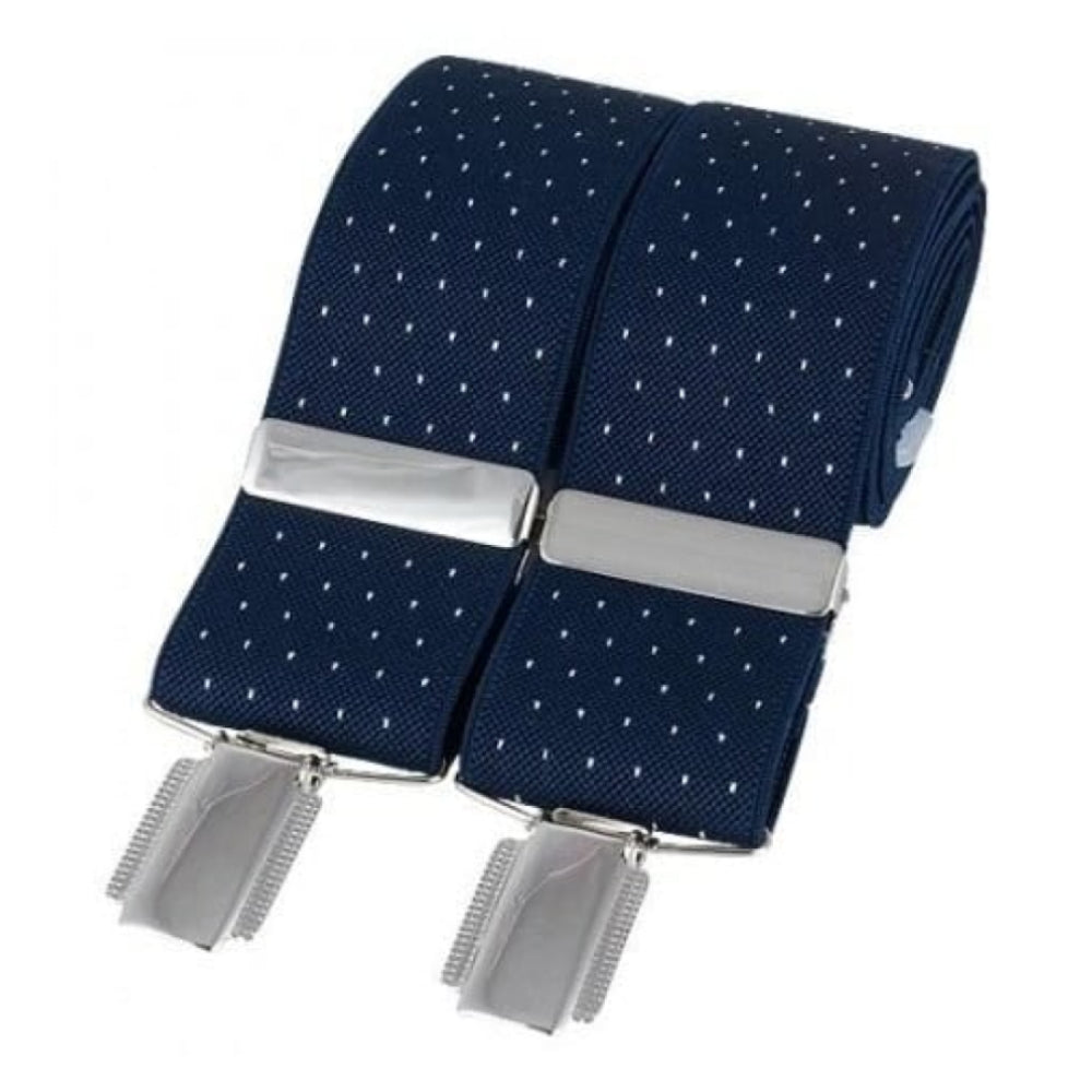 Blue Elasticated White Pin Dot Braces