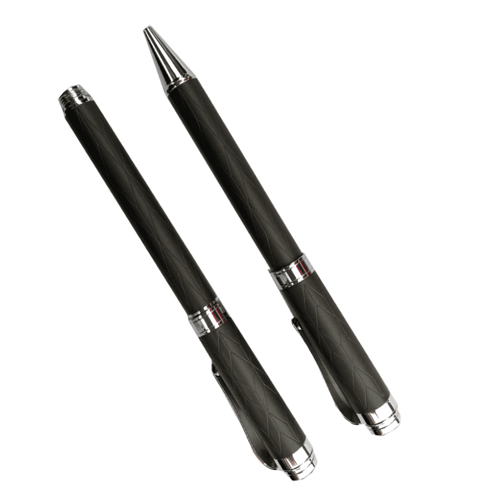 Classic Set Of Roller Ball & Ball Point Pen With Matt Grey Finished Feathered Diagonal Line Pattern