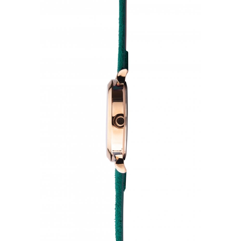 Rose Gold Plated Peacock Pattern Stone Set Dial With Dark Green Strap Ladies Watch