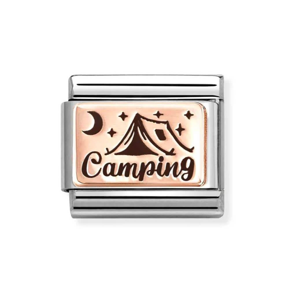 Composable Classic Camping Link With Tent Symbol In 9K RG & Black Enamel