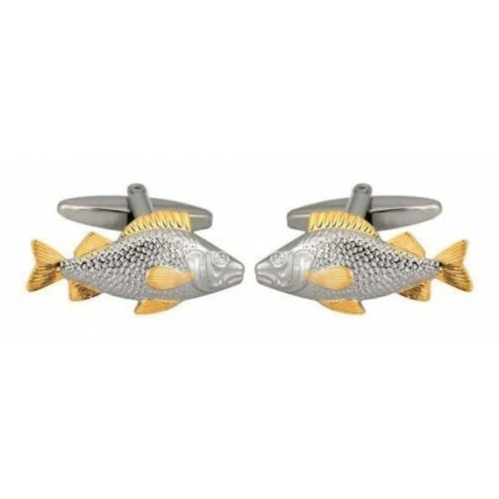 Rhodium Plated Fish Two Tone Cufflinks