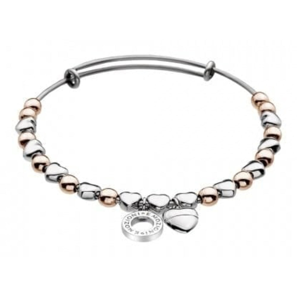 Emozioni Rose Gold and Silver Plate Heart Bangle
