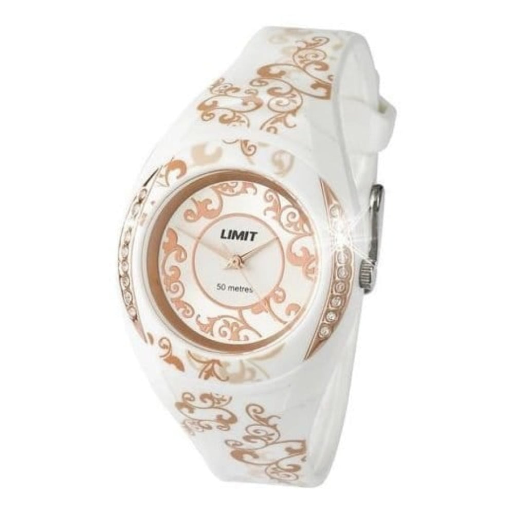 Teen Girls White Resin Rose Gold Pattern Watch