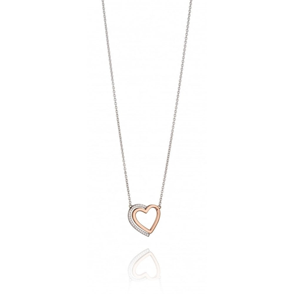 Two Tone Heart Necklace With Pave Shadow