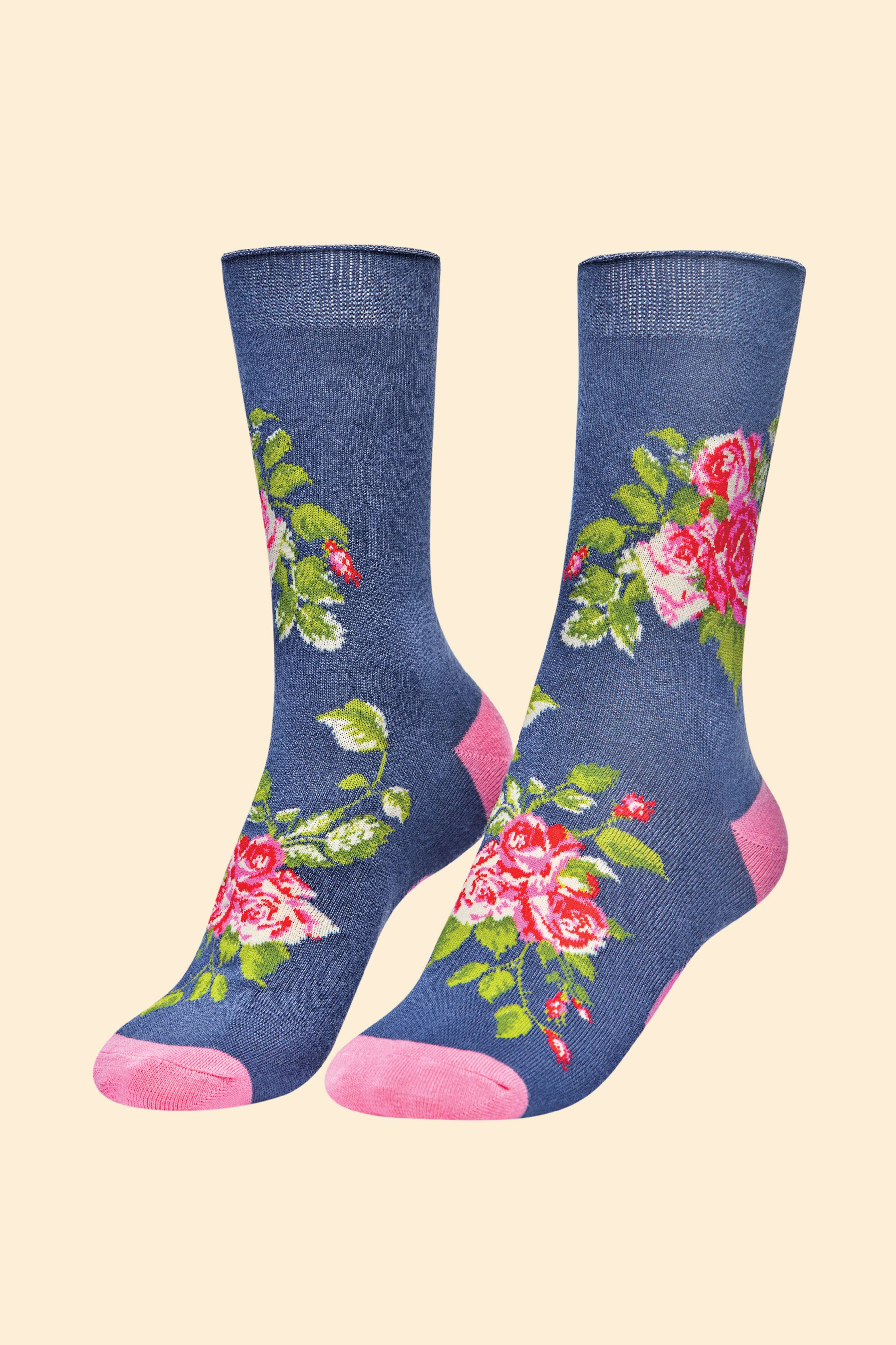 Floral Vines Ankle Socks - Navy