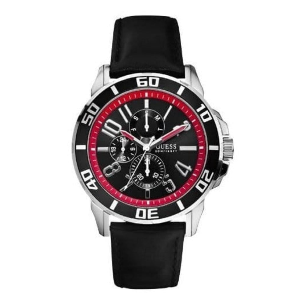 Gents 'Racer' Black Leather Strap Watch