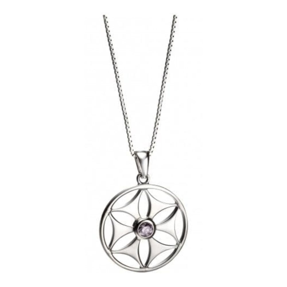 Ladies Sterling Silver Circular Pendant Necklace With Cubic Zirconia