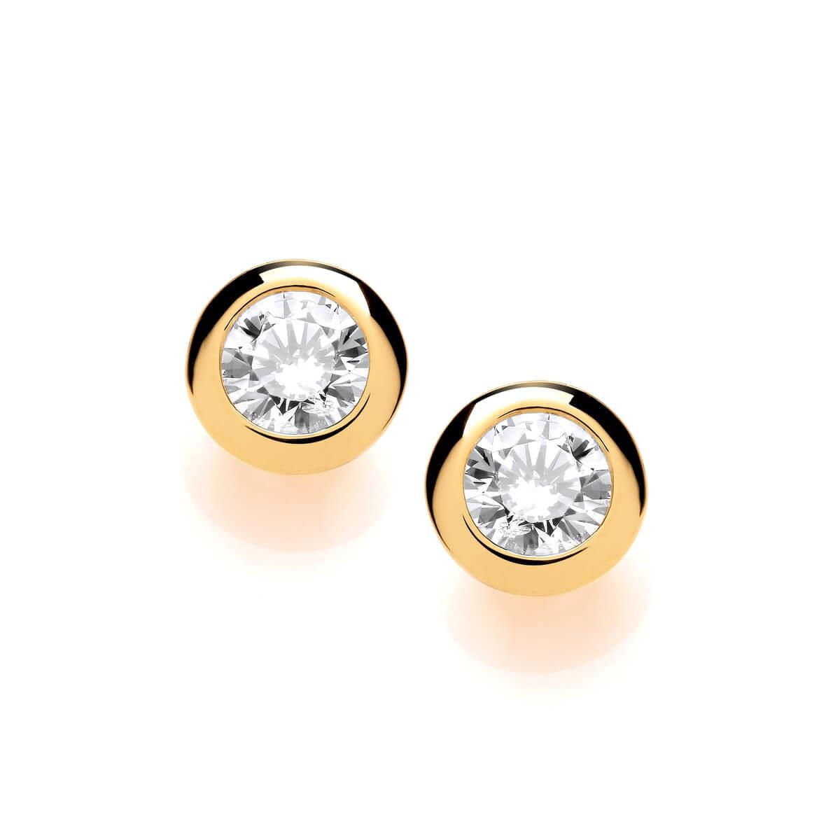 Gold Plated Cubic Zirconia Solitaire Earrings (5mm) 1/2ct