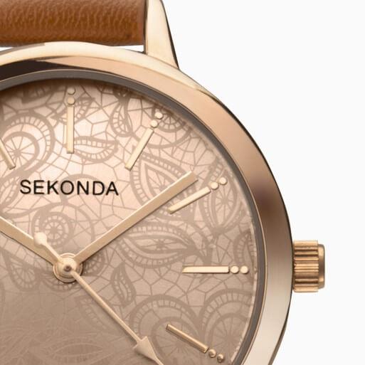 Rose Gold Case With Rose Dial & Tan PU Strap Watch