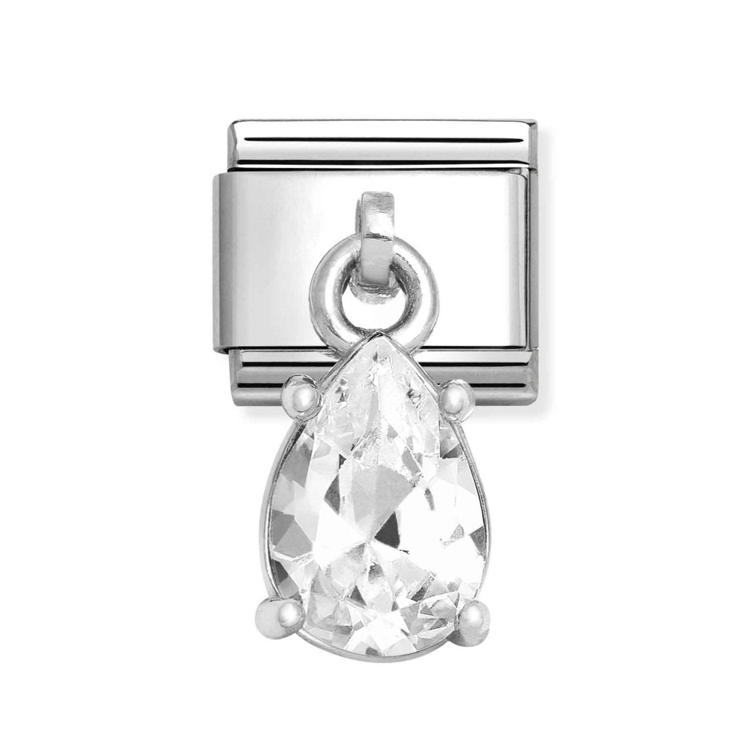 Composable Classic Link With Drop Pear Cut White CZ Charm In 925 Silver