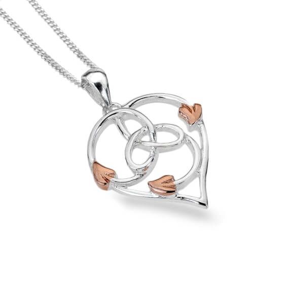 Celtic Heart Wth Rose Gold Plated Leaves Pendant Necklace