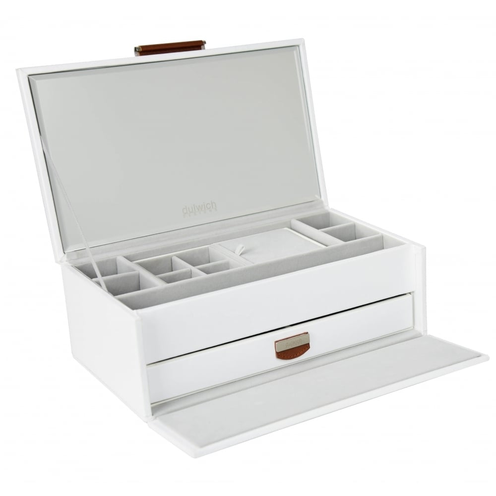 White Leather Medium Jewellery Box