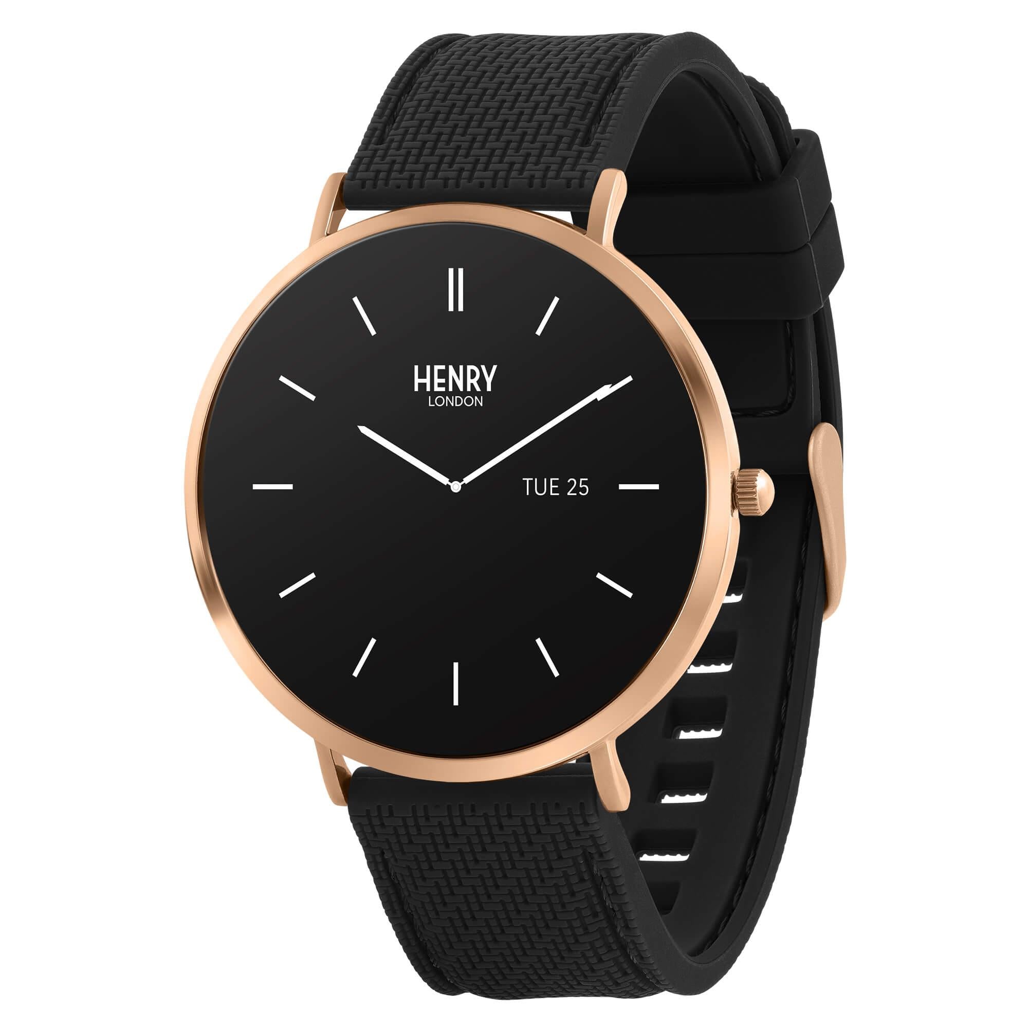Smart Rose Gold & Black Silicone Strap Watch