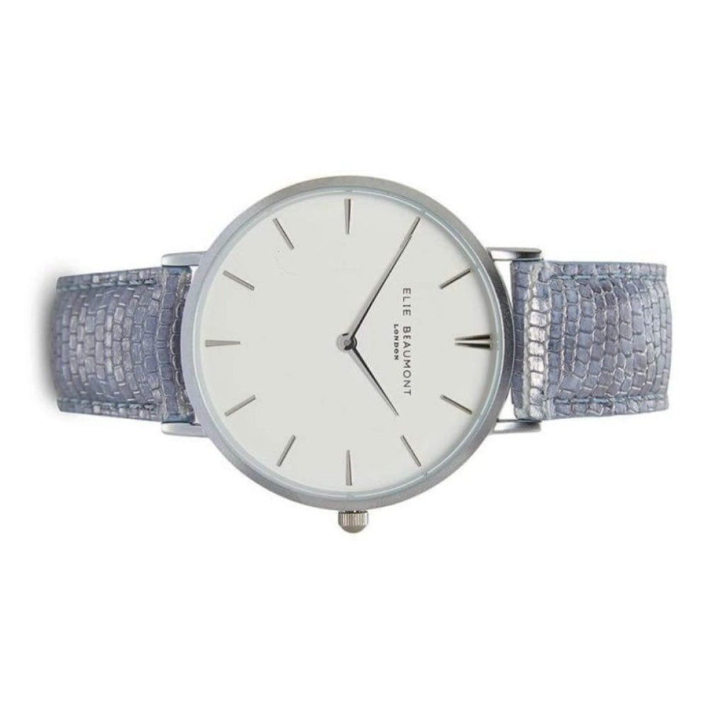 Sloane Blue Snakeskin Pattern Leather Strap With Stainless Steel Case & White Dial Ladies Watch