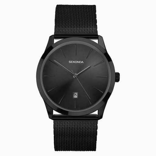 Minimal Black Dial & Black Mesh Strap Men's Watch