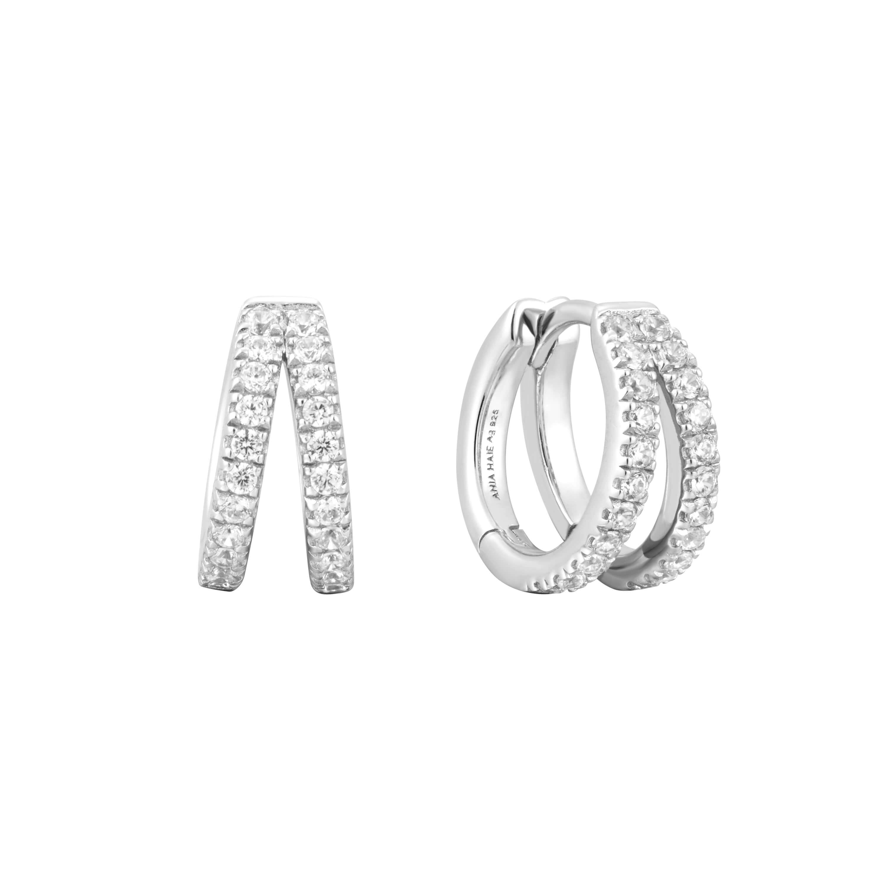 Silver Double Pave Huggies
