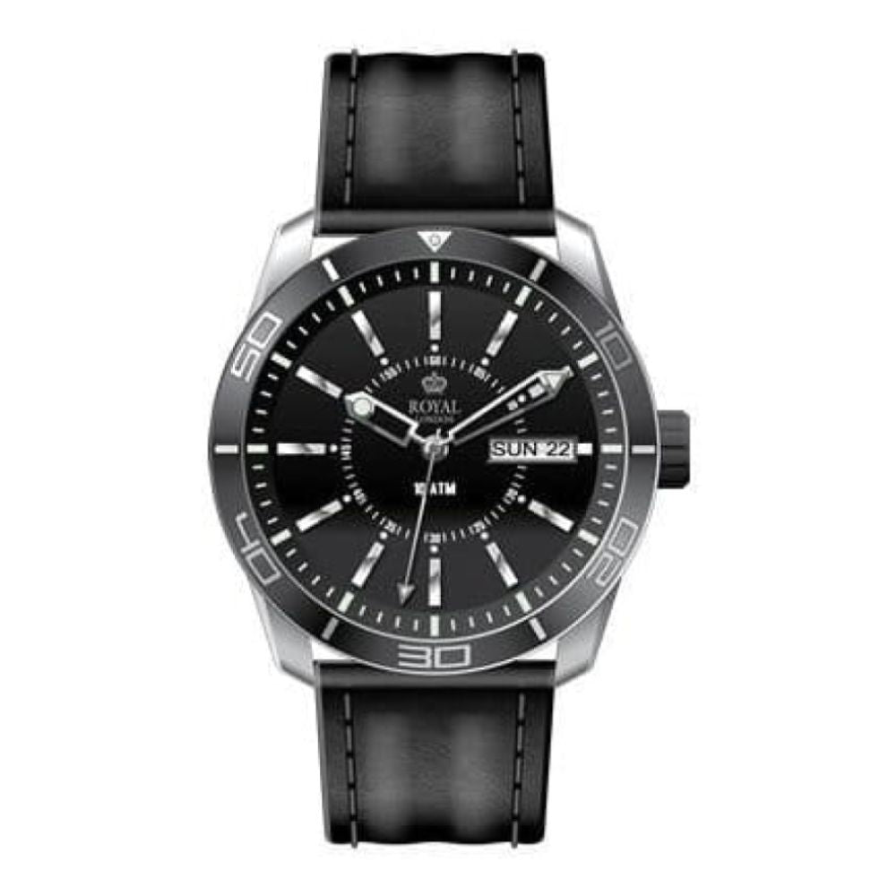 The Challenger Ladies Black Bezel Leather Strap Watch