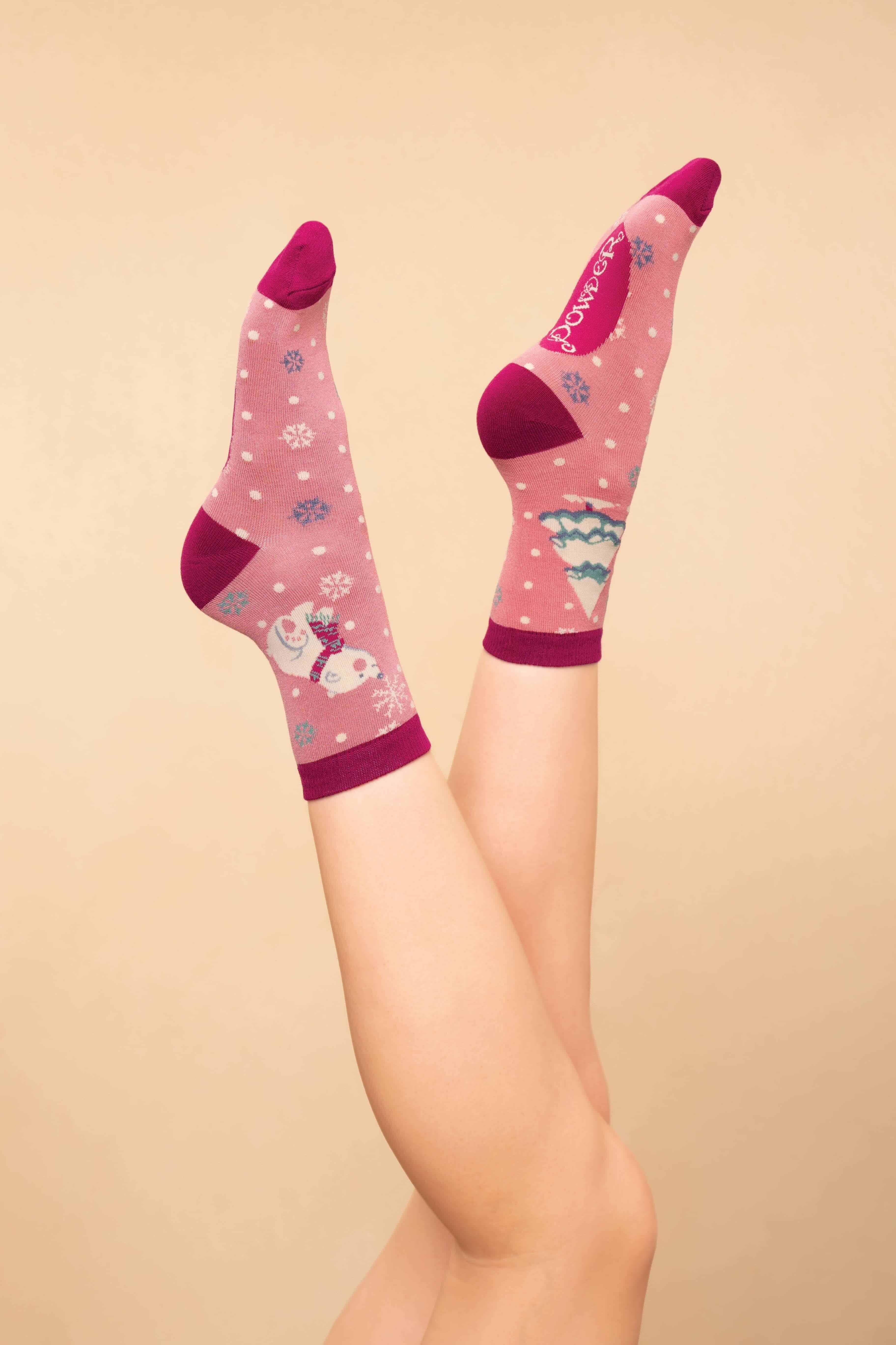 North Pole-ar Bear Ladies Ankle Socks - Petal
