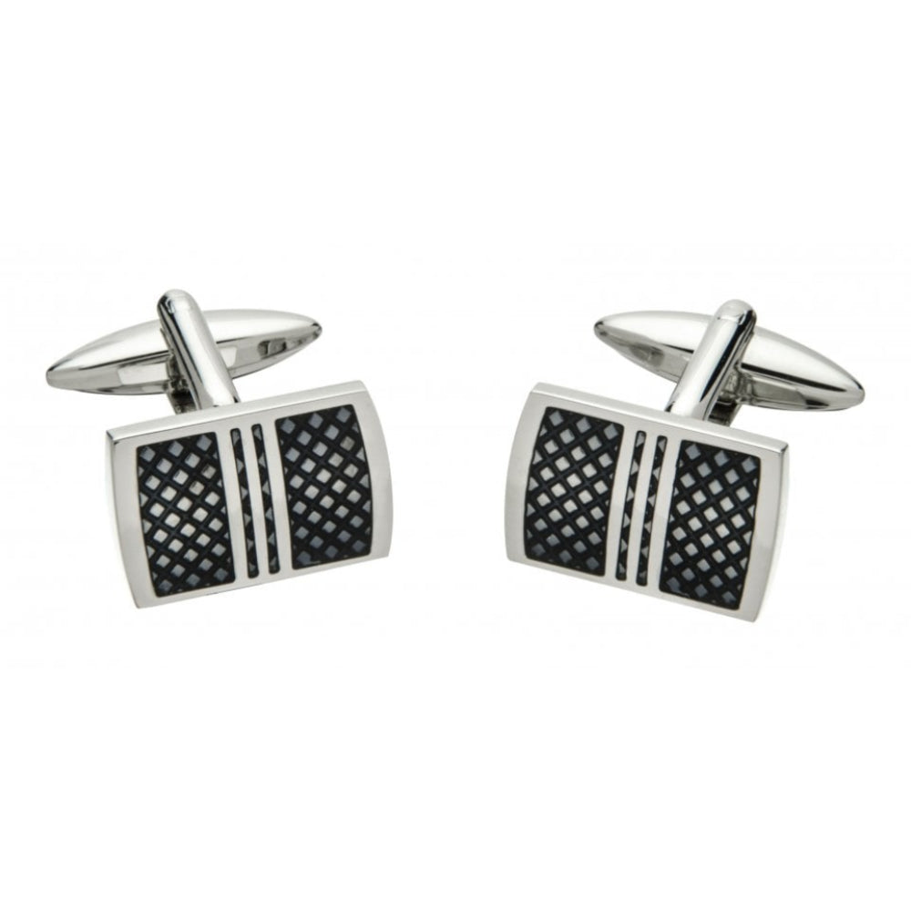 Brass Diamond Pattern With Dark Grey Enamel Rectangular Cufflinks