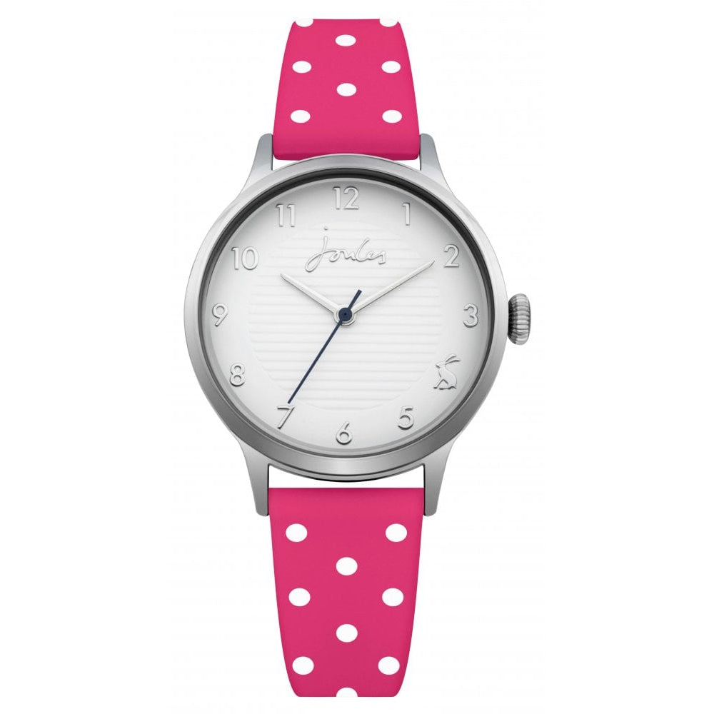 Pink With White Polka Dot Silicone Strap White Dial Ladies Watch