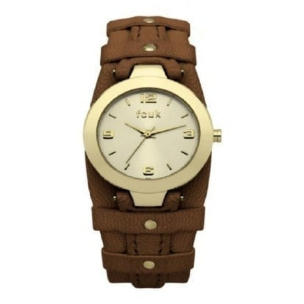 Ladies Quartz Gold Plated Watch With Leather Strap