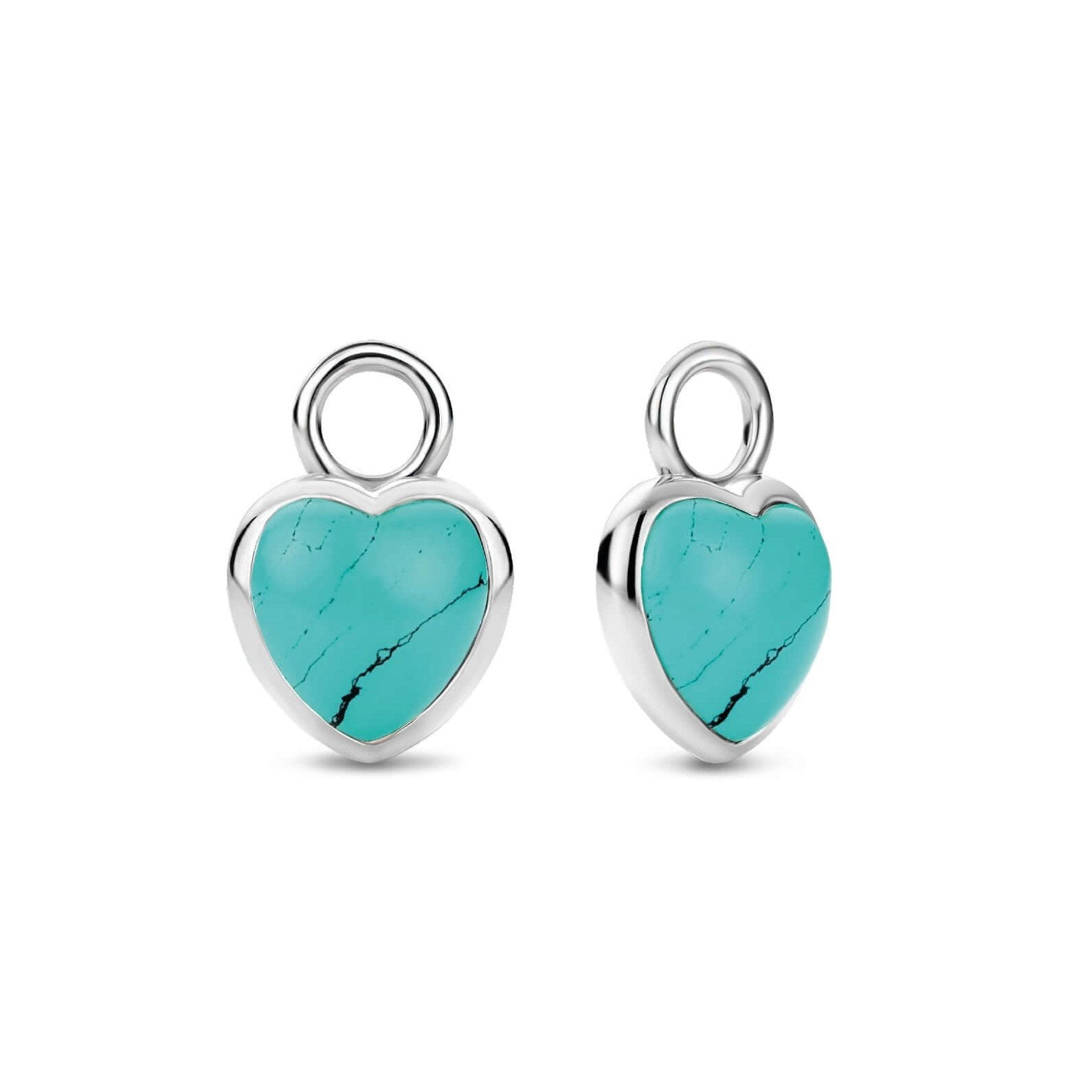 Double Sided Turquoise Crystal Heart Silver Ear Charm