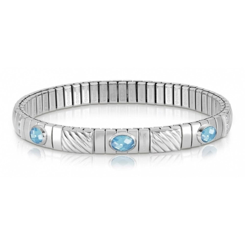 Stretch Bracelet With 3 Light Blue CZ & White Cubic Zircons