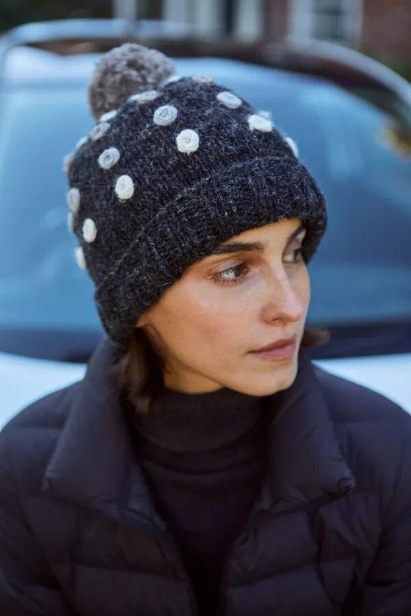 Kew Bobble Beanie In Charcoal
