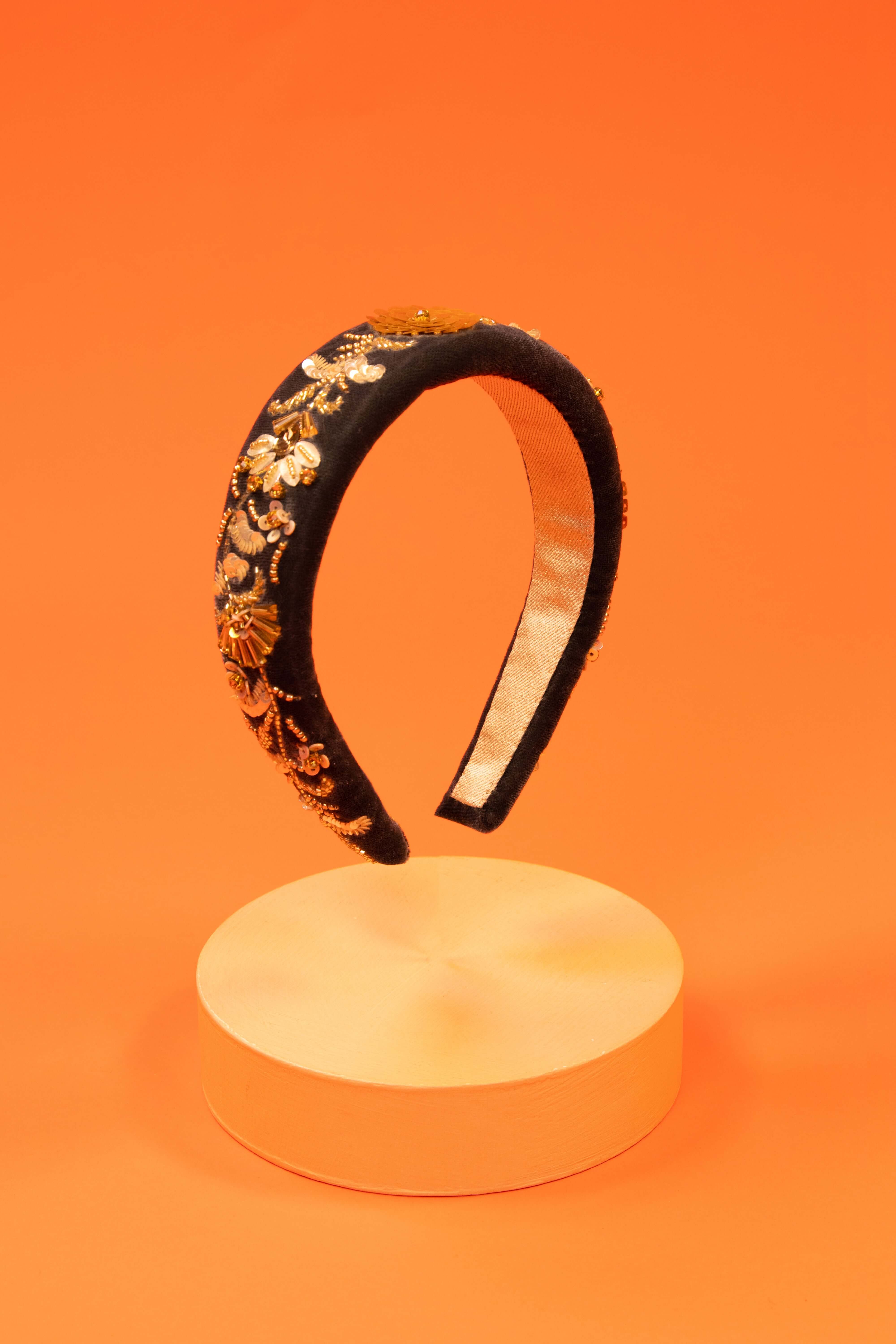 Padded Headband Velvet Beaded