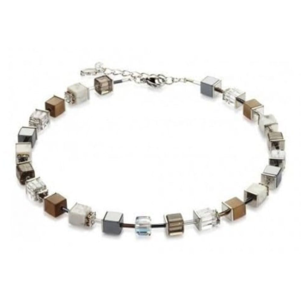 Ladies Haematite Brown & Grey Glass Cube Necklace