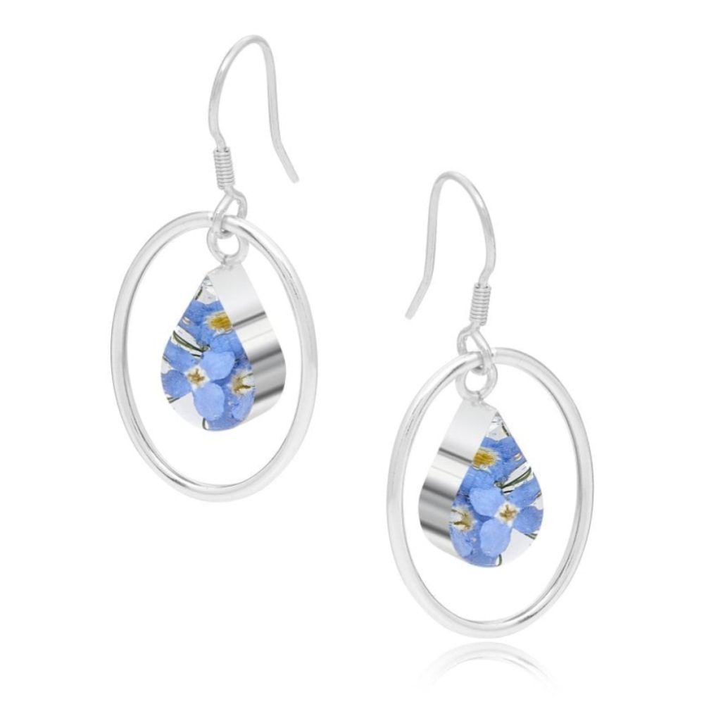 Silver Earrings - Forget Me Not - Silver Oval Surround