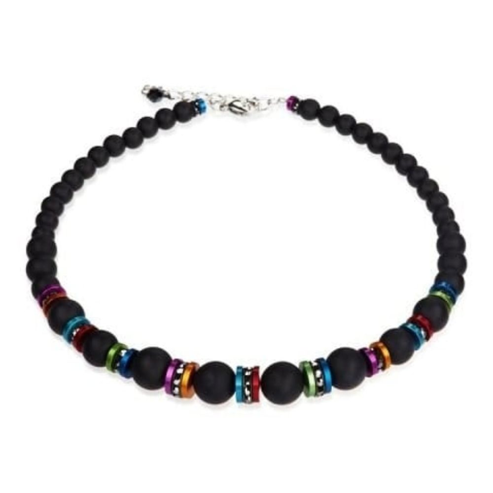 Mat Onyx With Rhinestone & Swarovski Multicoloured & Black Necklace
