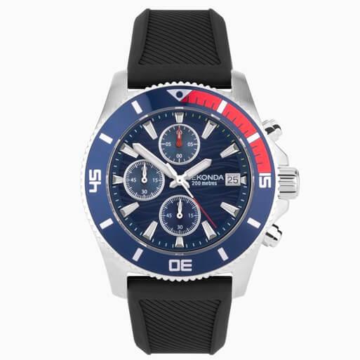 Pacific Wave Chronograph Blue Dial With SS Case & Black Silicone Strap Men's Watch