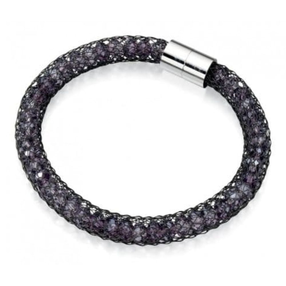 Ladies Black Mesh & Purple Bead Bracelet