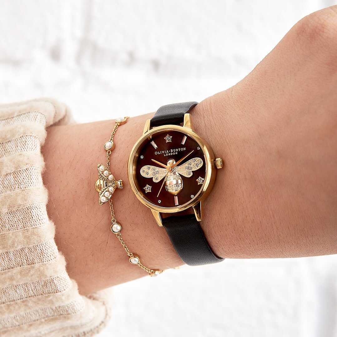 Sparkle Bee Black & Gold Ladies Watch