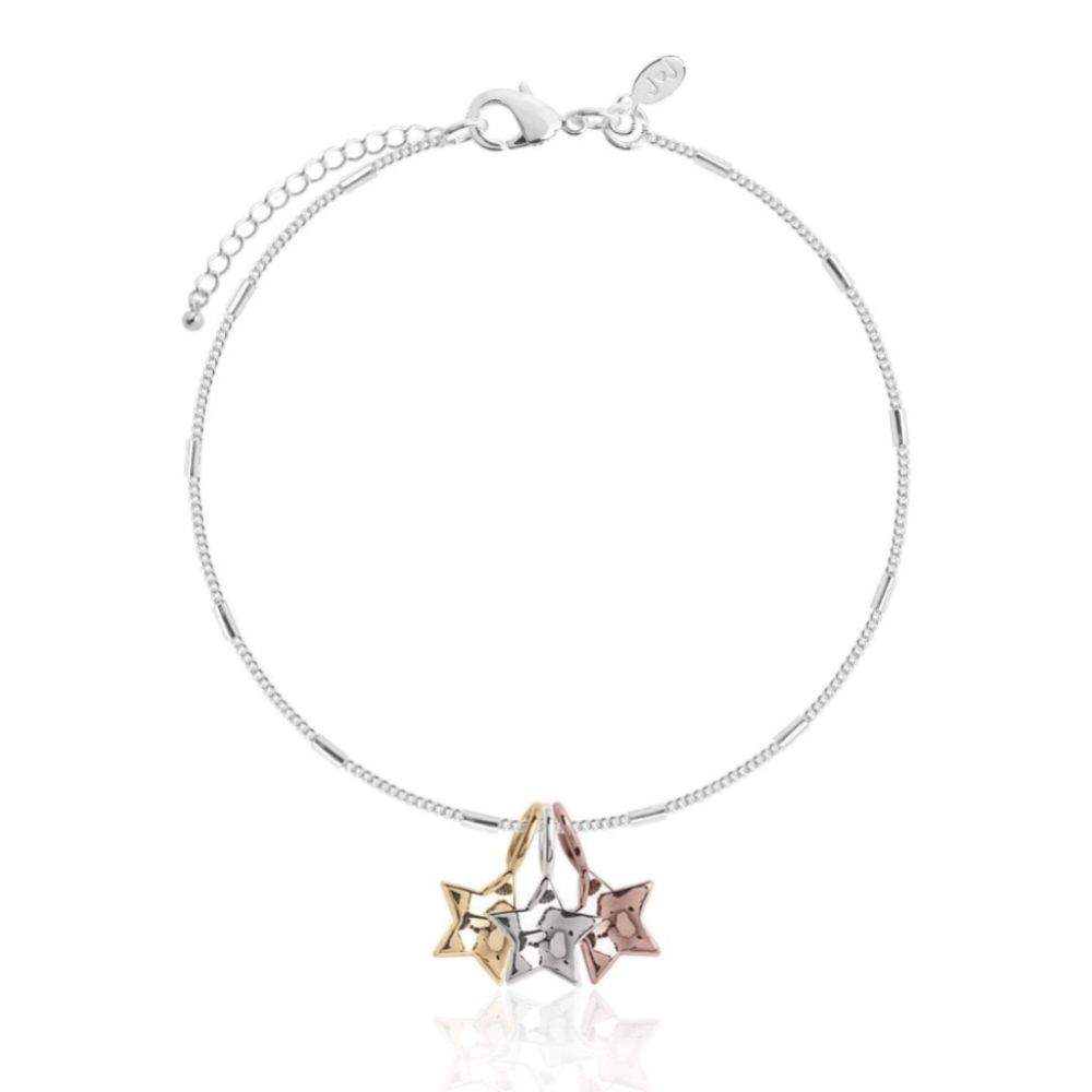 Florence Hammered Star Bracelet - Silver Rose Gold Yellow Gold - 18cm +3cm Extender