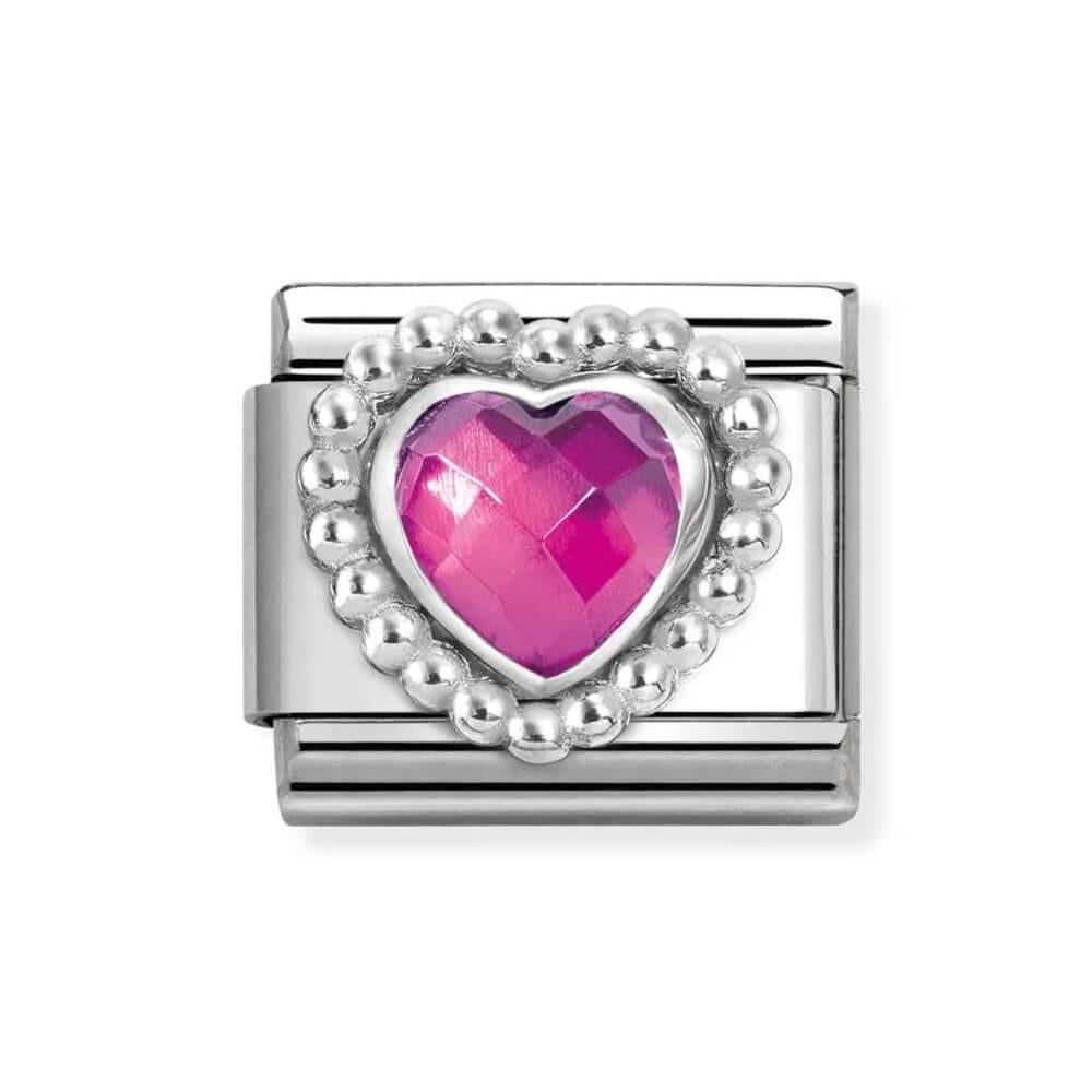 Composable Classic Link With Faceted Fuchsia CZ Heart In 925 Silver