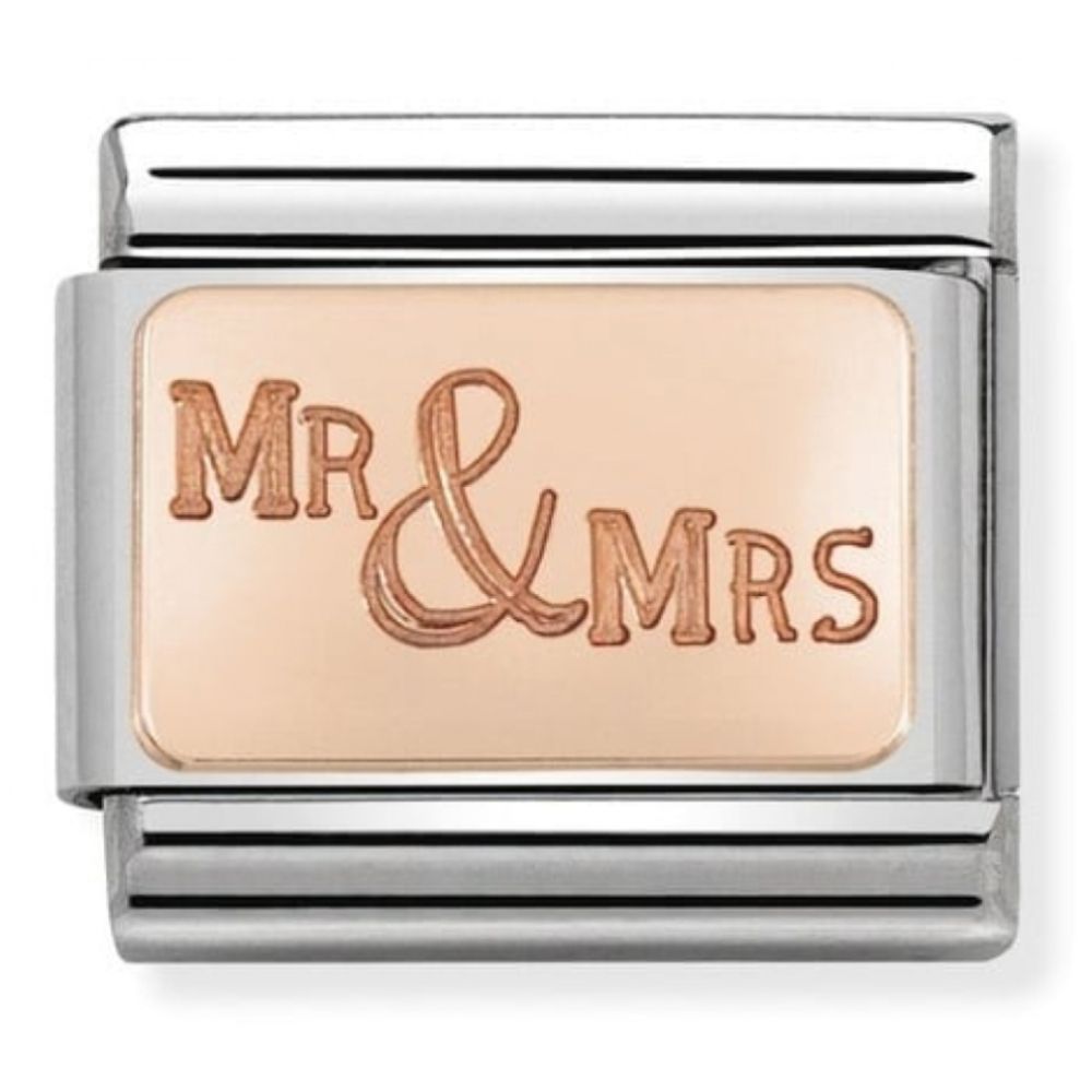 Composable Classic Mr And Mrs Engraved Rose Gold Plate In Stainless Steel Charm