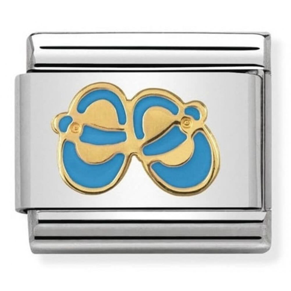 Composable Classic Light Blue Baby Shoes In Stainless Steel With Enamel And 18k Gold Charm
