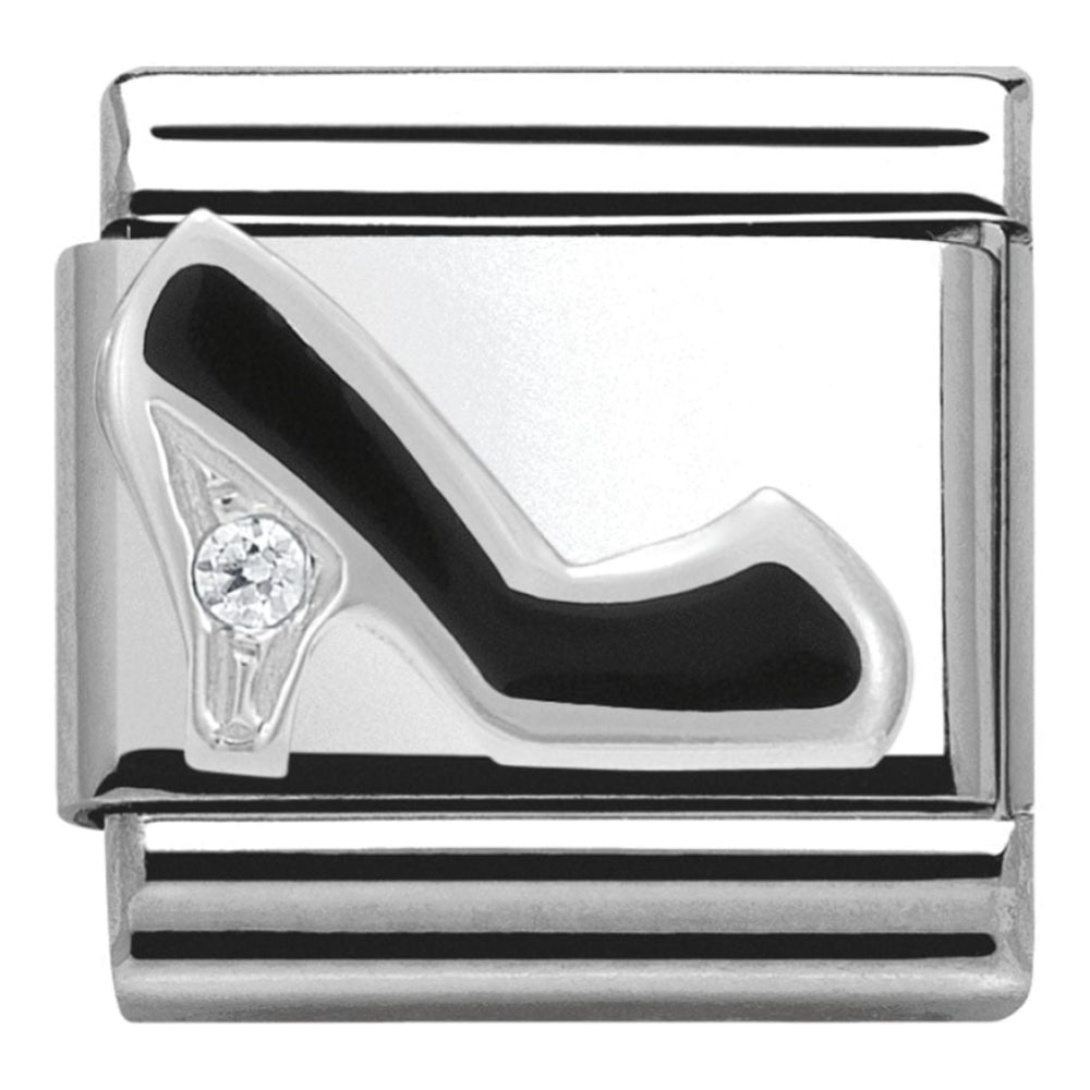 Classic Black Enamel CZ Heel Shoe link