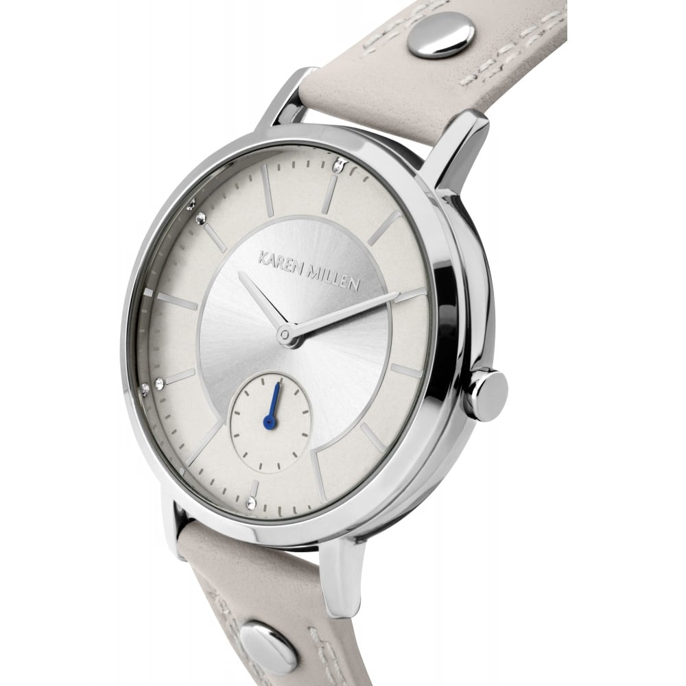 Grey Strap Watch With Pale Silver Sunray Dial
