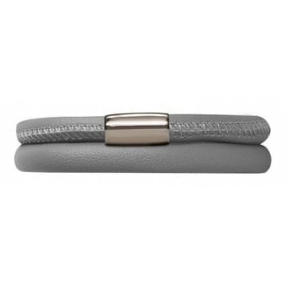 Grey Leather Double Bracelet Stainless Steel