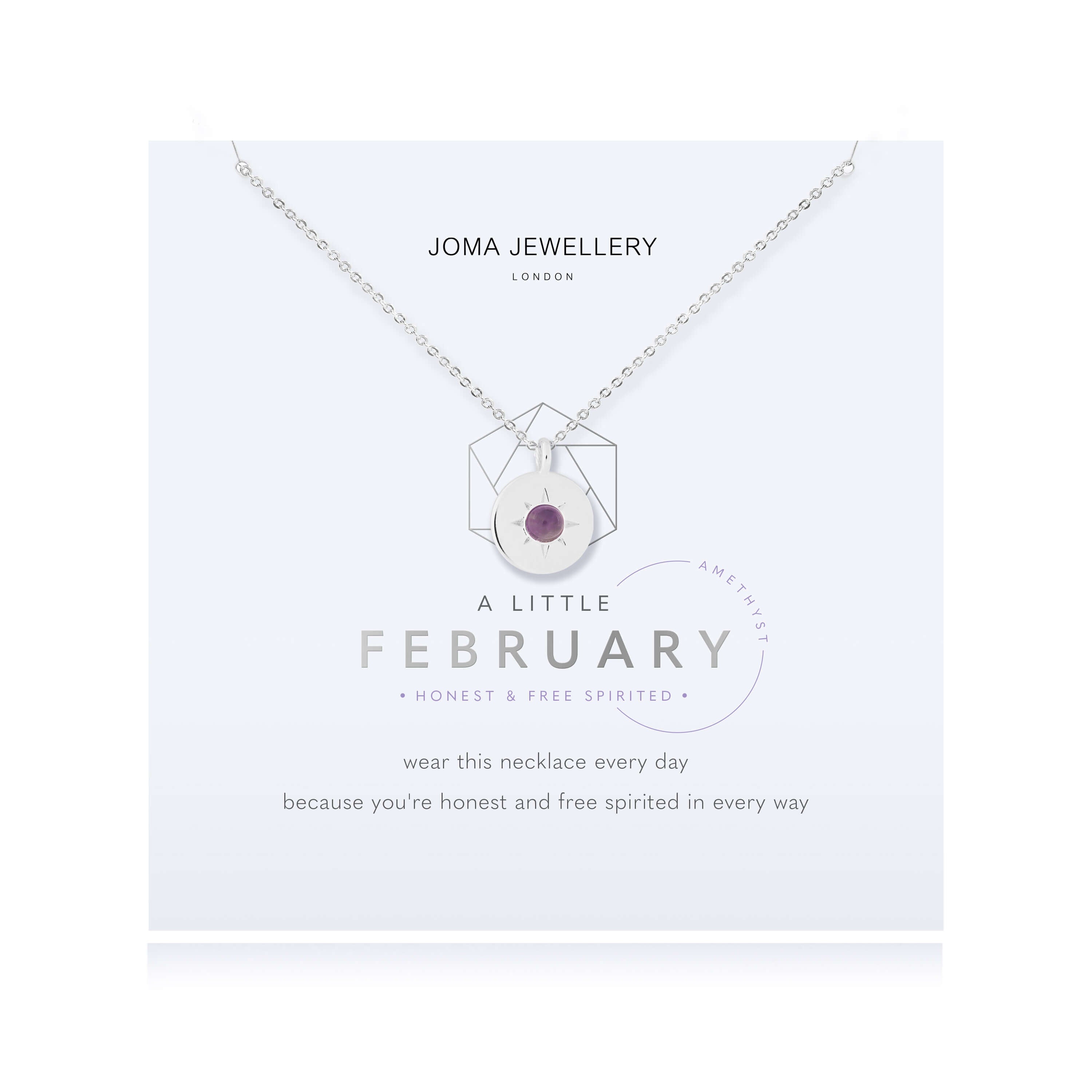 Birthstone A Little Necklace | February Amethyst | Silver | Necklace | 46cm + 5cm Extender