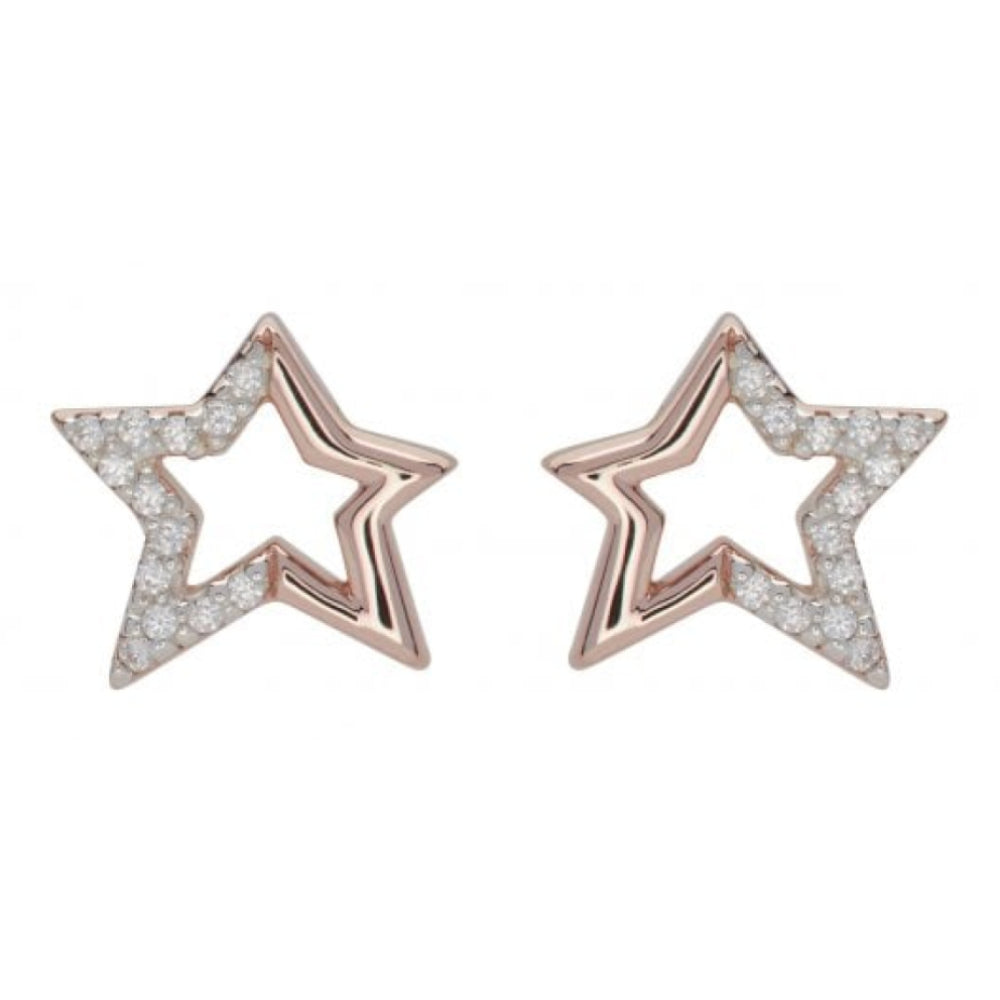 Sterling Silver 925 Star Earrings with Rose Gold Plating and CZ