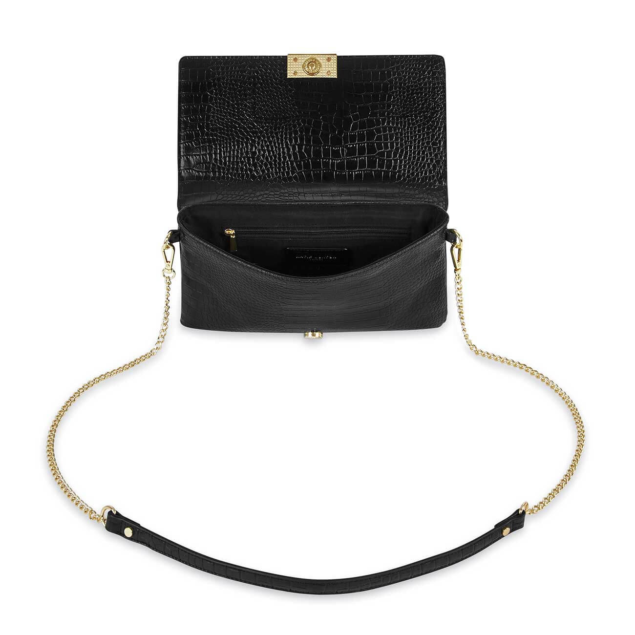 Celine Faux Croc Fold Over Crossbody | Black