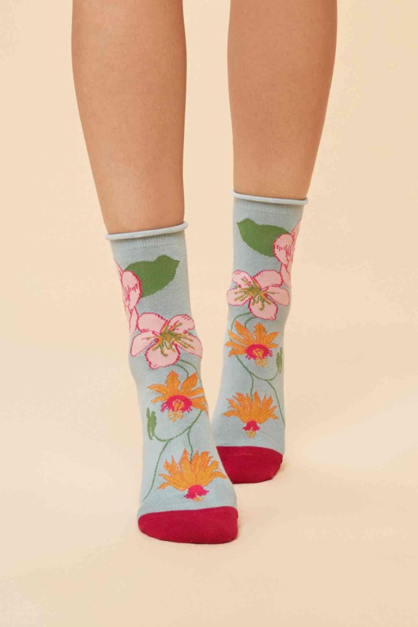 Tropical Flora Ankle Socks - Ice